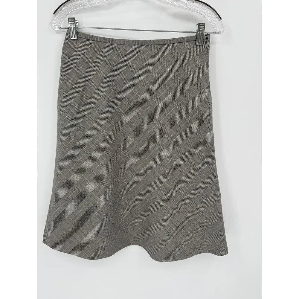 Escada Womens EU 36 US Size 6 Gray Pink Glen Plaid Wool Silk A-Line Skirt Career